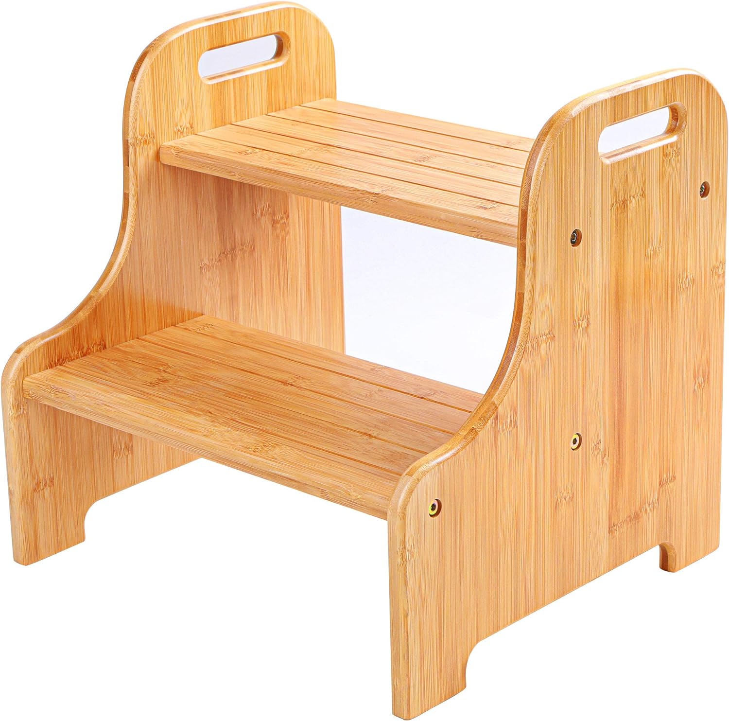 VaeFae Bamboo 2 Step Stool with Non-Slip Step Treads and 2 Cutout Handles