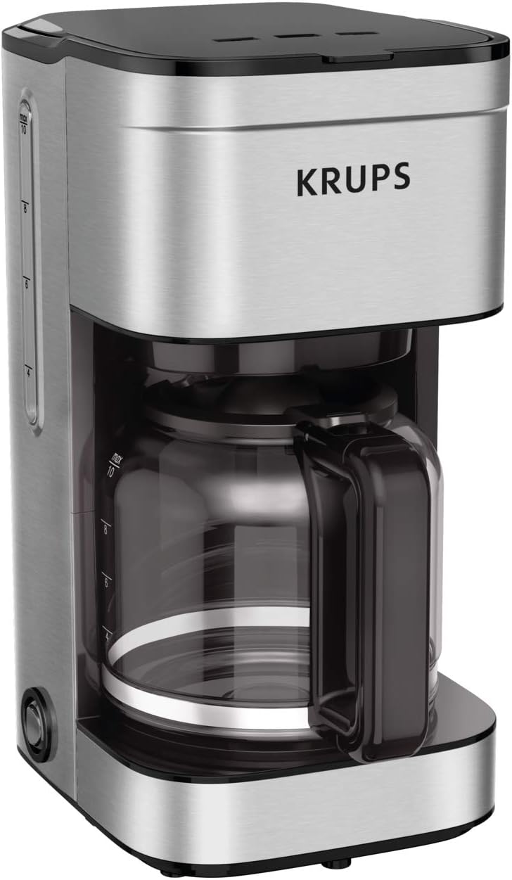 Krups 10-Cup Drip Coffee Maker with Pause & Brew, Keep Warm, 900W - Silver and Black