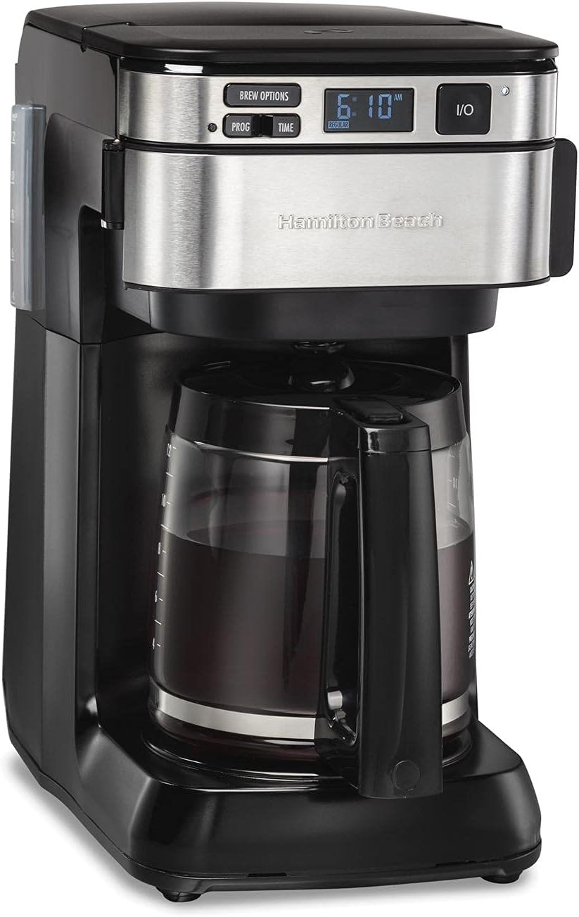 Hamilton Beach Programmable Coffee Maker, 12 Cups, Front Access Easy Fill, Pause & Serve, 3 Brewing Options, Black (46310)