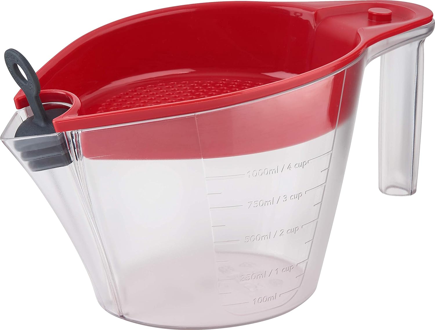 Trudeau 4 Cup Gravy Fat Separator, 4cup, Red and clear