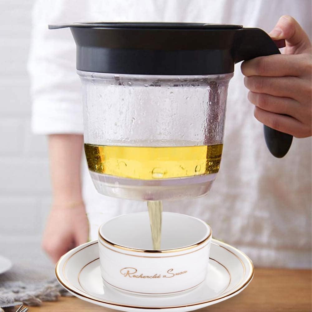 4-Cup Fat Separator Oil Separator With Bottom Release - Gravy Grease Separator for Cooking, Healthier Gravy, Soup, Easy Press Dispenser Oil Separator with Strainer