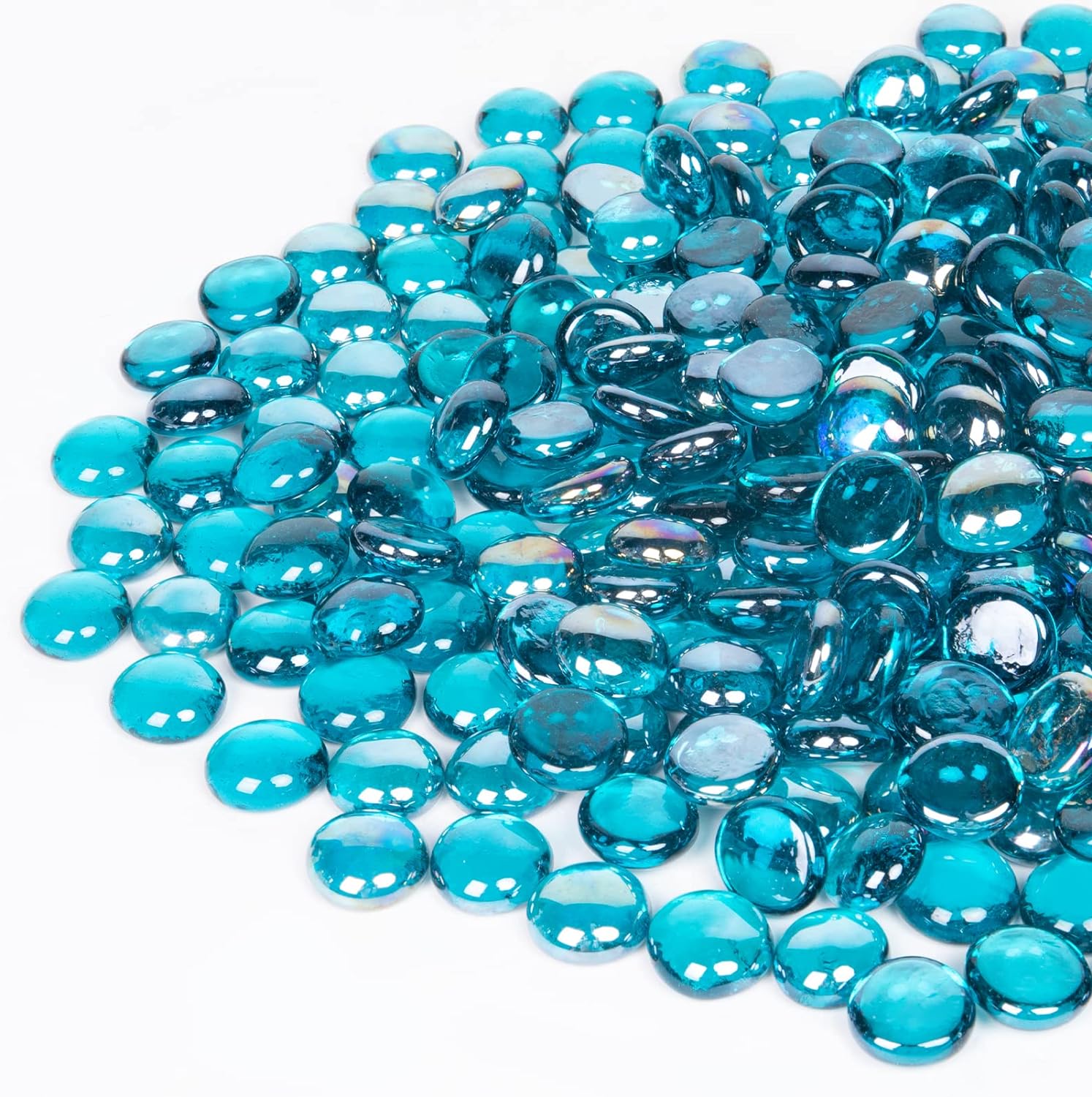 GASPRO 20LB Fire Glass Beads for Propane Fire Pit, Fireplace, Flat Glass Marbles for Vase, Aquarium, Garden, 3/4 Inch Fire Pit Glass Rocks, High Luster Caribbean Blue