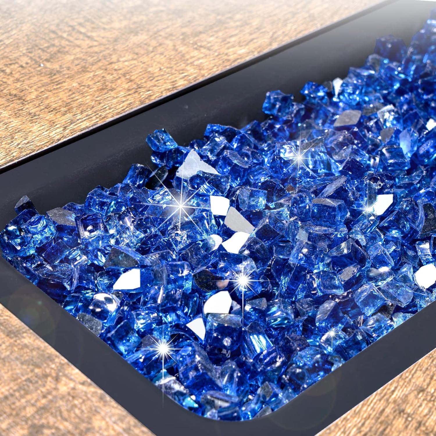 GASPRO 35 lbs Fire Glass for Propane Fire Pit, 1/2-Inch Reflective Fireplace Glass Rocks for Fire Pit Table, Cobalt Blue