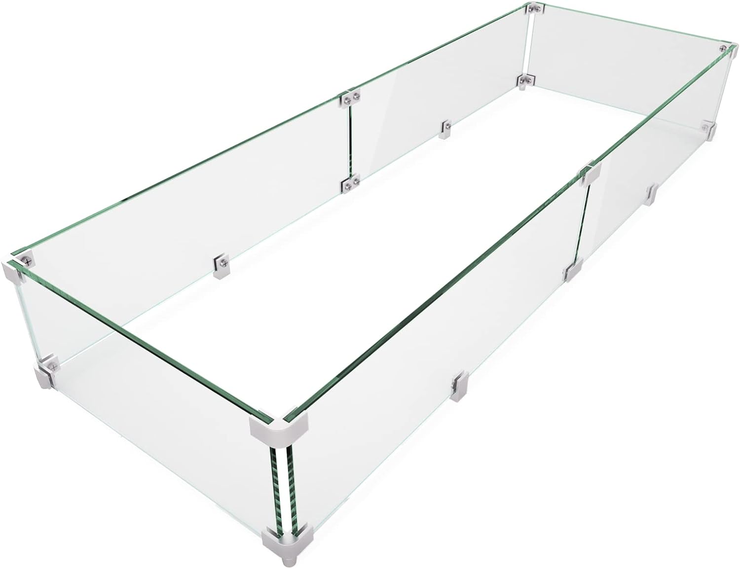 GASPRO 45 x 15.5 Inch Glass Wind Guard for Rectangular Fire Pit Table, Thick and Sturdy Tempered Glass Panel with Hard Aluminum Corner Bracket & Feet, Easy to Assemble