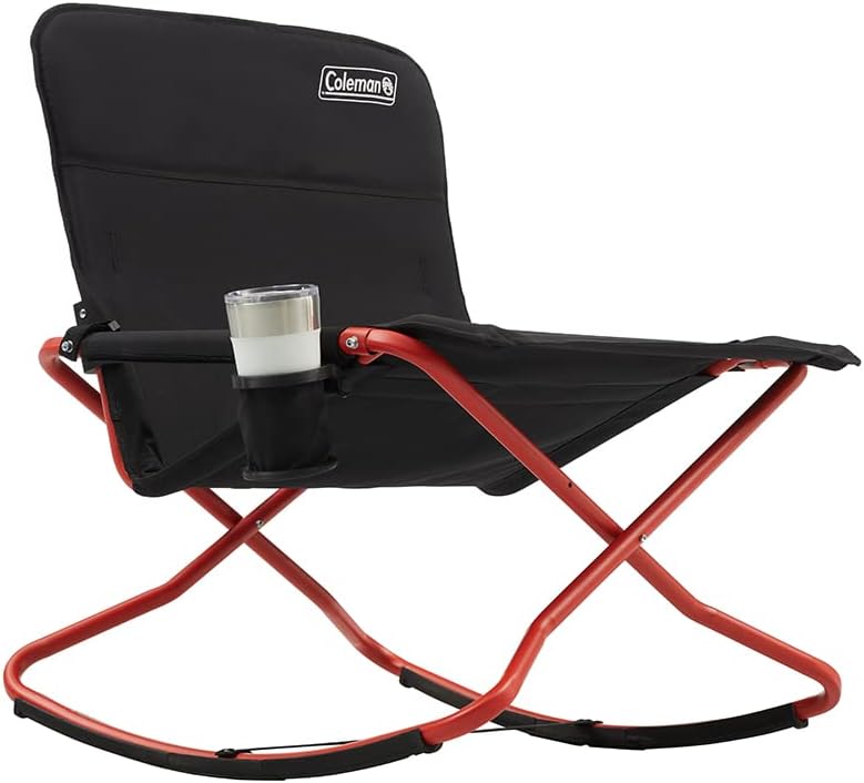 Coleman Cross Rocker Outdoor Rocking Chair, Portable Folding Chair with Padded Arms, Cup Holder, and Weather-Resistant Fabric; Supports up to 300lbs