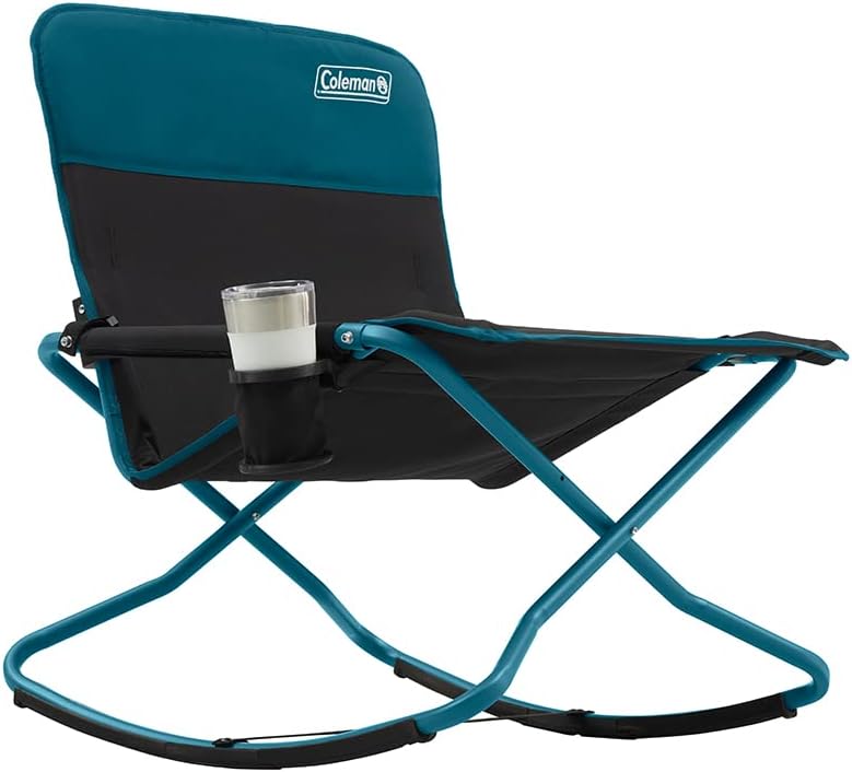 Coleman Cross Rocker Outdoor Rocking Chair, Portable Folding Chair with Padded Arms, Cup Holder, and Weather-Resistant Fabric; Supports up to 300lbs
