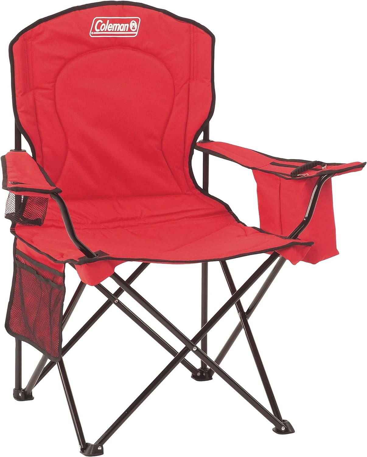 Coleman Portable Camping Chair with 4-Can Cooler, Fully Cushioned Seat and Back with Side Pocket and Cup Holder, Carry Bag Included, Collapsible Chair for Camping, Tailgates, Beach, and Sports