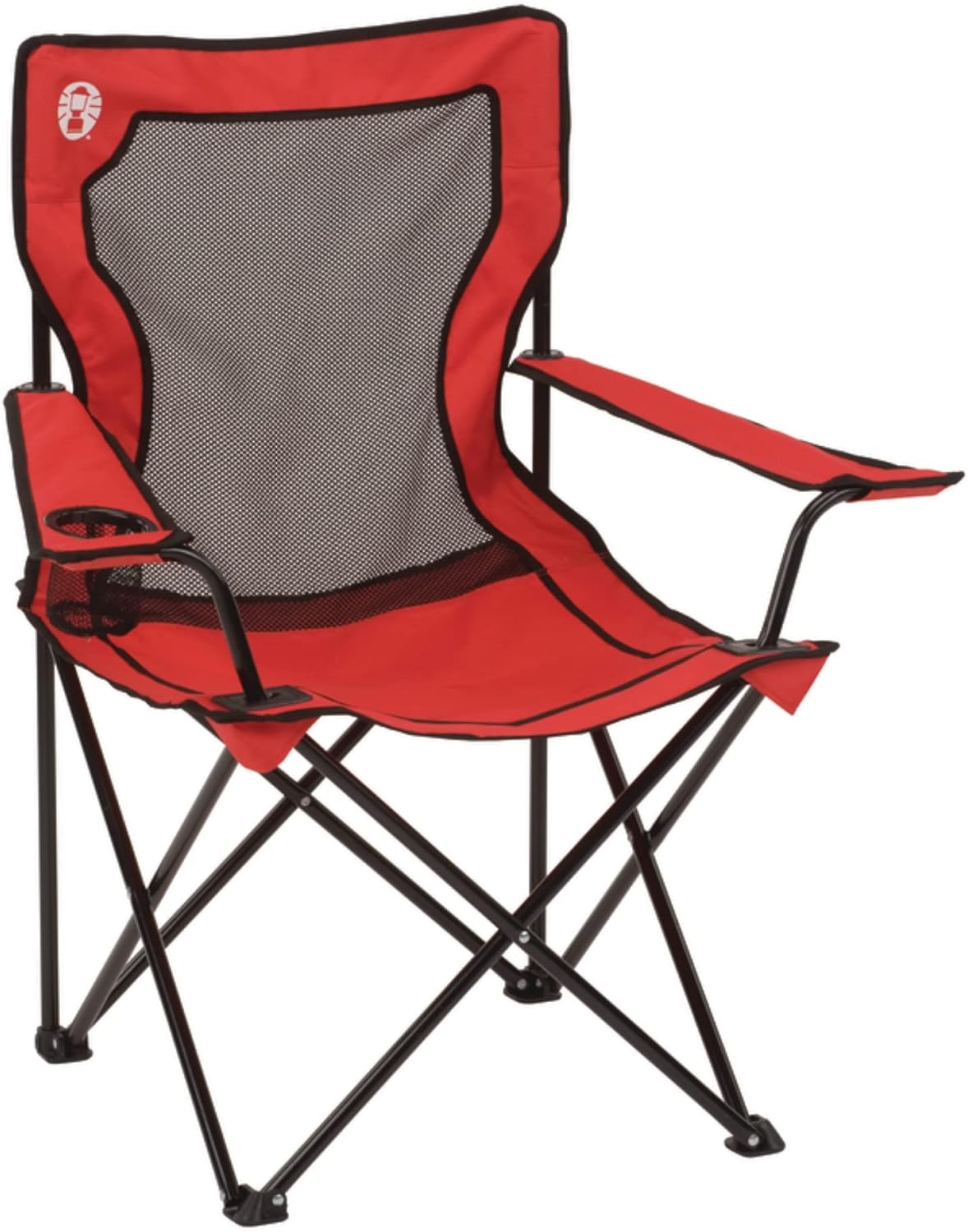 Coleman Broadband Mesh Quad Camping Chair, Cooling Mesh Back with Cup Holder, Adjustable Arm Heights, & Carry Bag; Supports up to 250lbs