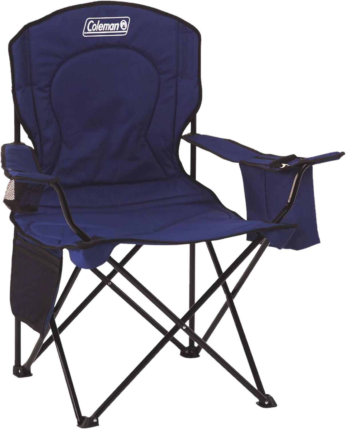 Coleman Portable Camping Chair with 4-Can Cooler, Fully Cushioned Seat and Back with Side Pocket and Cup Holder, Carry Bag Included, Collapsible Chair for Camping, Tailgates, Beach, and Sports