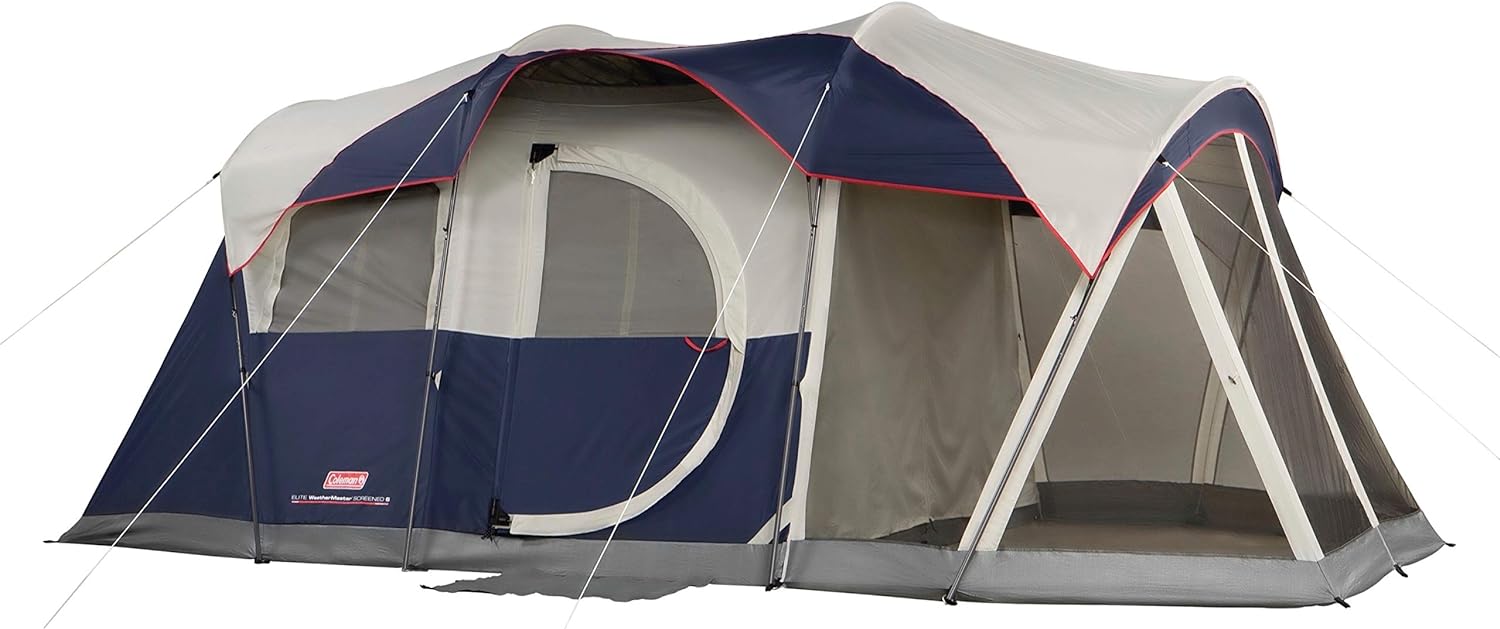 Coleman Elite WeatherMaster Camping Tent with LED Lights and Screened Porch, Weatherproof Family Tent with Included Carry Bag, Rainfly, LED Lighting System and Screened-In Porch