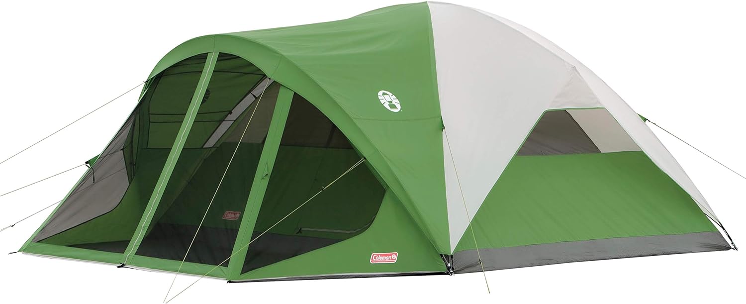 Coleman Evanston Screened Camping Tent, 6/8 Person Weatherproof Tent with Roomy Interior Includes Rainfly, Carry Bag, Easy Setup and Screened-In Porch