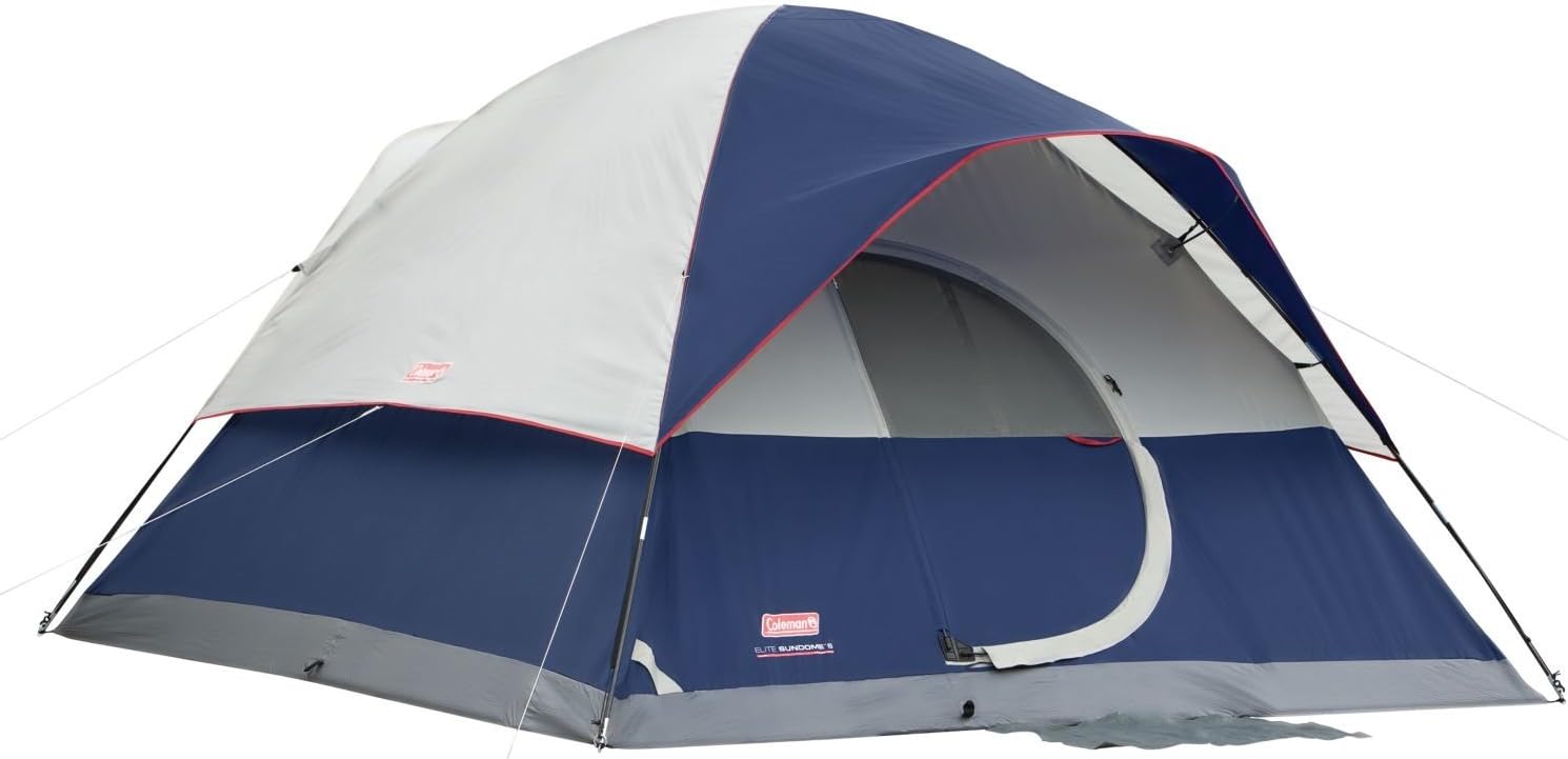 Coleman Elite Sundome Camping Tent with LED Lights, Weatherproof 6-Person Tent with Included Rainfly & Frame that can Withstand 35 MPH Winds, Built-In LED Lighting System with 3 Brightness Settings