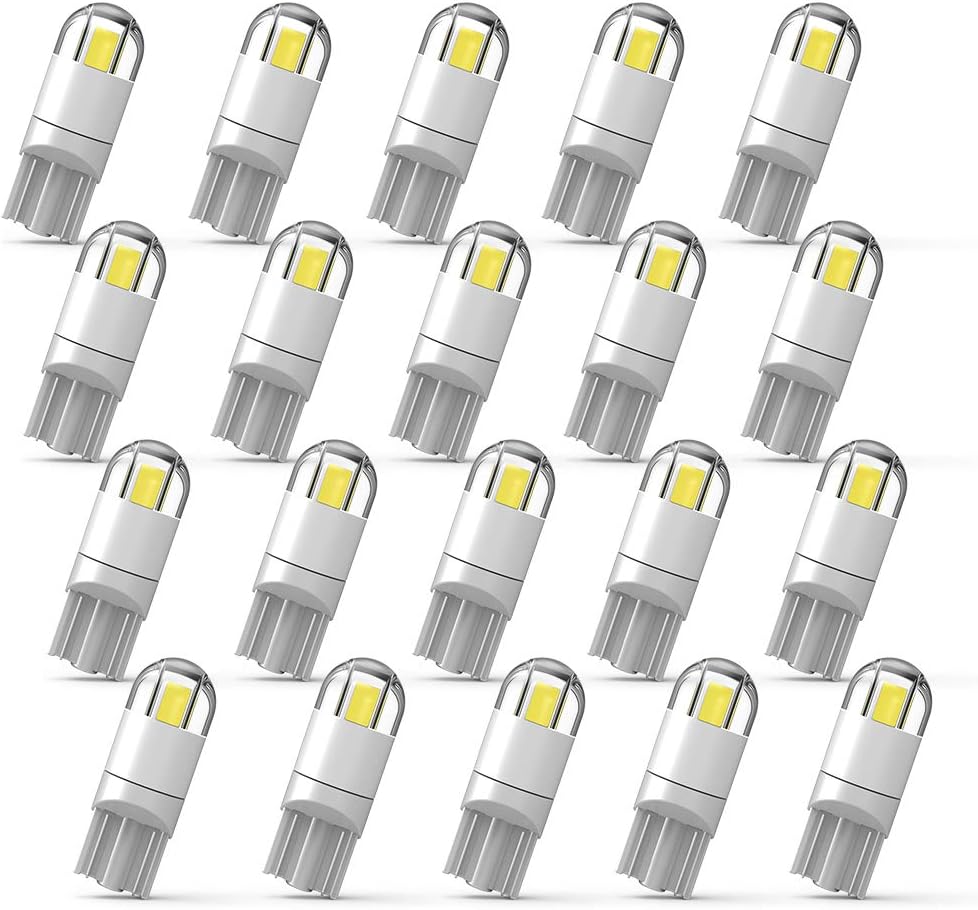 WEIMELTOY 194 LED Car Bulb, 1.5W, 12V, White, 360 Degree Lighting, 20 Pack