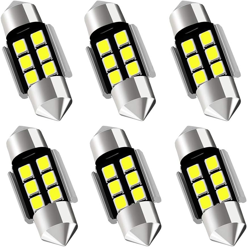 AUXLIGHT DE3175 DE3021 DE3022 3175 31MM 1.22Festoon Canbus Error Free LED Interior Light Bulbs 6000K Xenon White, Super Bright 6SMD Chips for Dome Map Door Courtesy License Plate Lights (Pack of 6)