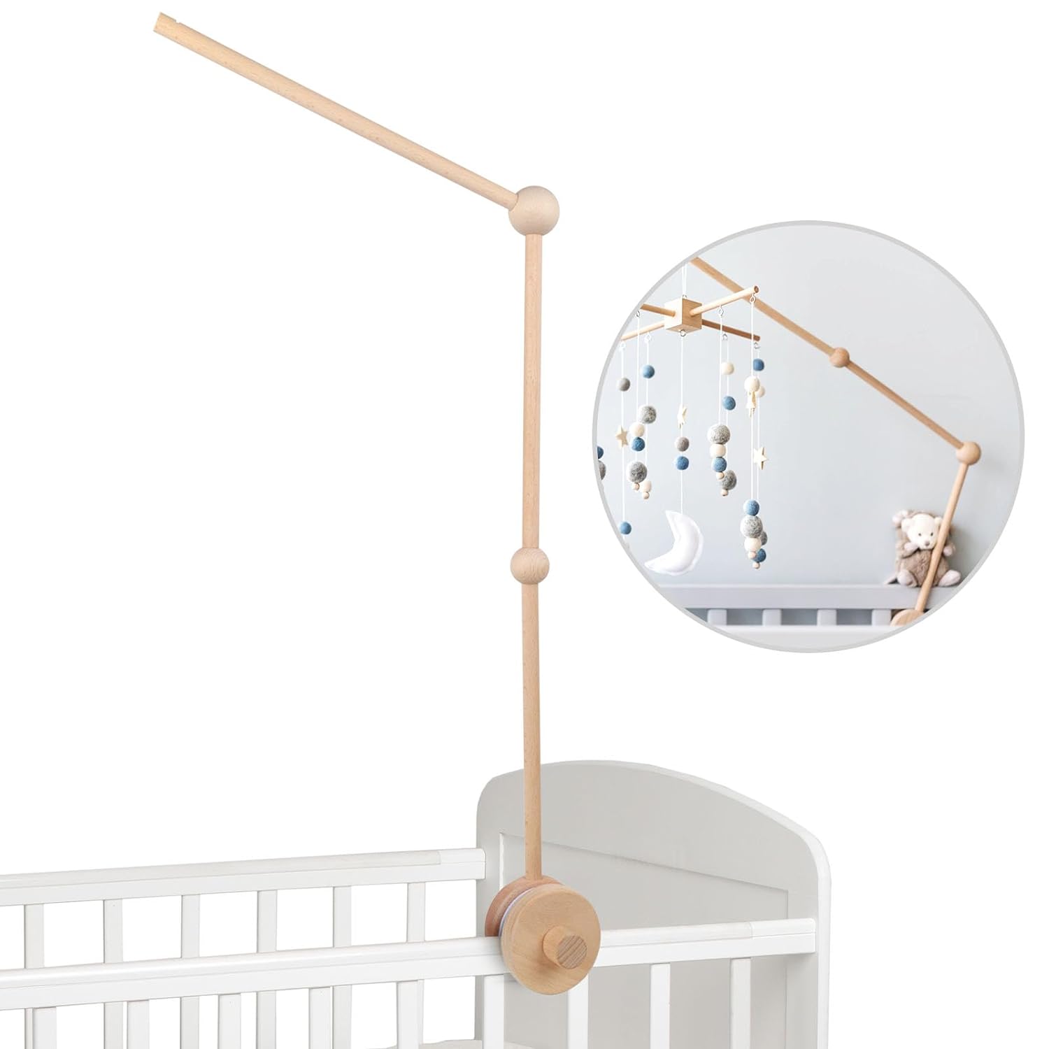 Baby Crib Mobile Arm - 30 Inch Wooden Mobile Arm for Crib Mobile Hanger for Crib Baby Girl Nursery Decor (Arm-01)