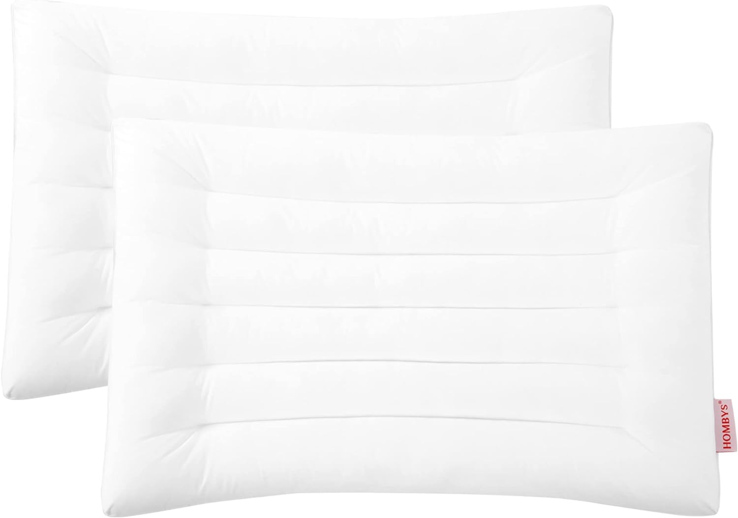 HOMBYS Thin Stomach Sleeper Bed Pillows for Sleeping Standard Size 2 Pack, 2.5 Inch Thin Slim Flat Pillow for Stomach and Back Sleepers, Extra Low Profile Pillow (18x26, White-2 Pack)