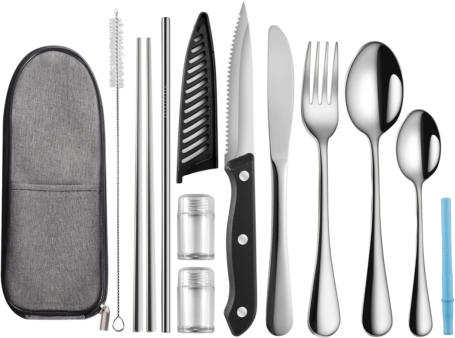 Logcow Portable Travel Utensils Set,Reusable Utensils,Travel Camping Cutlery Set,Stainless Steel Flatware Set with Case,Lunch Boxes Workplace Camping School Picnic (Sivler)