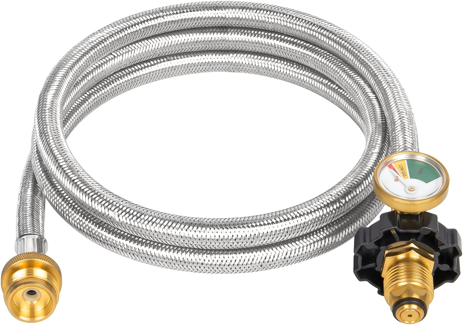 GASPRO Braided Propane Hose Adapter with Gauge, Compatible with Buddy Heater, Coleman Stove and More, Connects to 5-100lb Tank, 5-Foot