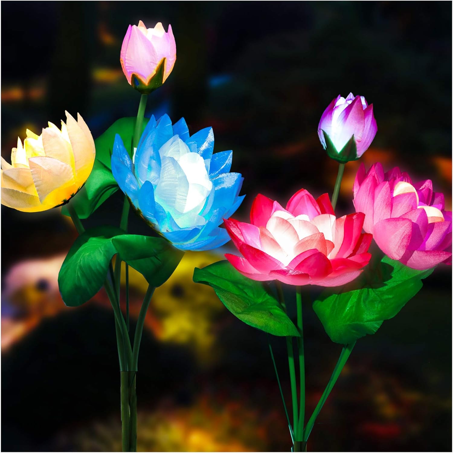 TONULAX Solar Garden Lights, 2023 Upgraded Solar Lotus Flower Lights, Solar Lights Outdoor for Garden, Patio, Yard Decoration, 7 Color Changing Solar Decorative Lights, Larger Solar Panel(2 Pack)