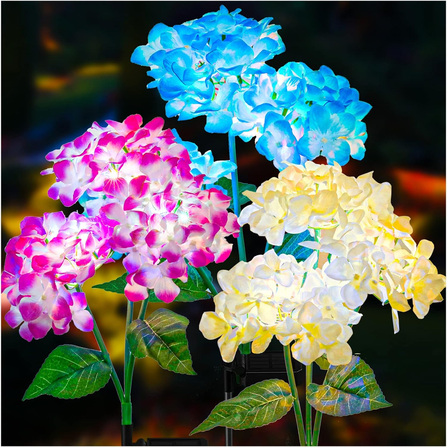 TONULAX Solar Garden Lights - 3 Pack 2024 Version Solar Lights Outdoor, Colorful Lights,Hydrangea Flower Lights for Yard Decor, Garden Decoration, Two Lightning Modes & Enlarged Solar Panel