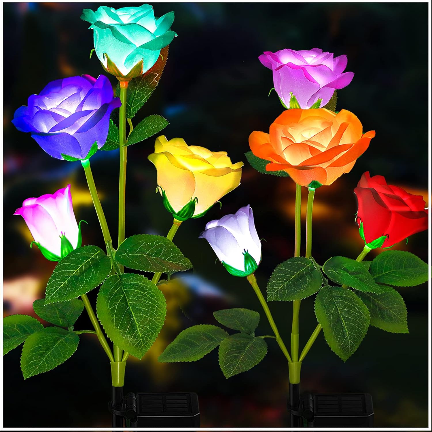 TONULAX Solar Garden Lights - Newest Version Solar Lights Outdoor, 7-Color Changing Rose Lights for Yard, Decoration, Enlarged Solar Panel, More Realistic Rose Flower (2 Packs)