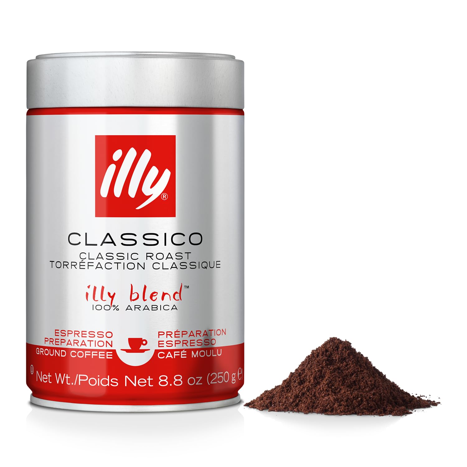 illy Ground Coffee Espresso - 100% Arabica Coffee Ground  Classico Medium Roast - Notes of Caramel, Orange Blossom & Jasmine - Rich Aromatic Profile - Precise Roast - No Preservatives  8.8 Ounce