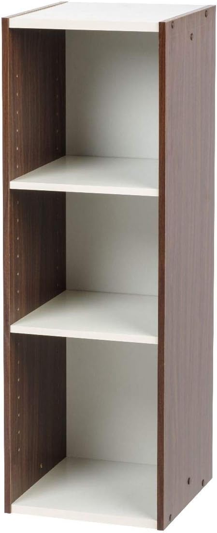 IRIS USA 3-Tier 12 Wide Cubby Storage Bookshelf with Adjustable Shelves, Sturdy Versatile Easy Assembly Stackable Storage Shelf for Saving Space, Walnut Brown/White