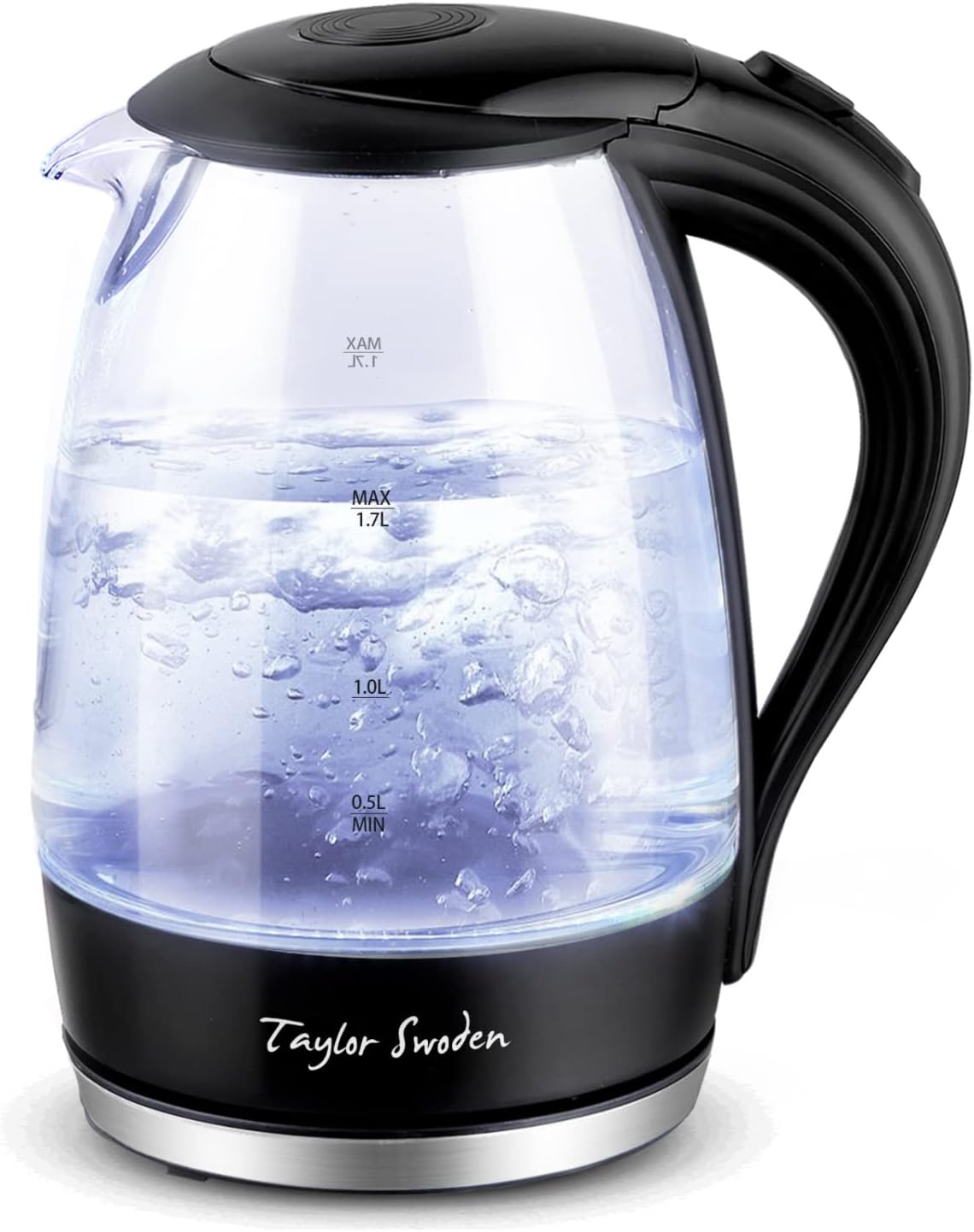 Taylor Swoden Electric Kettle 1.7L Glass Electric Tea Kettle, 1500W Hot Water Kettle Electric Cordless Water Boiler & Heater with LED Light, Auto Shut-Off & Boil-Dry Protection, BPA Free, Black