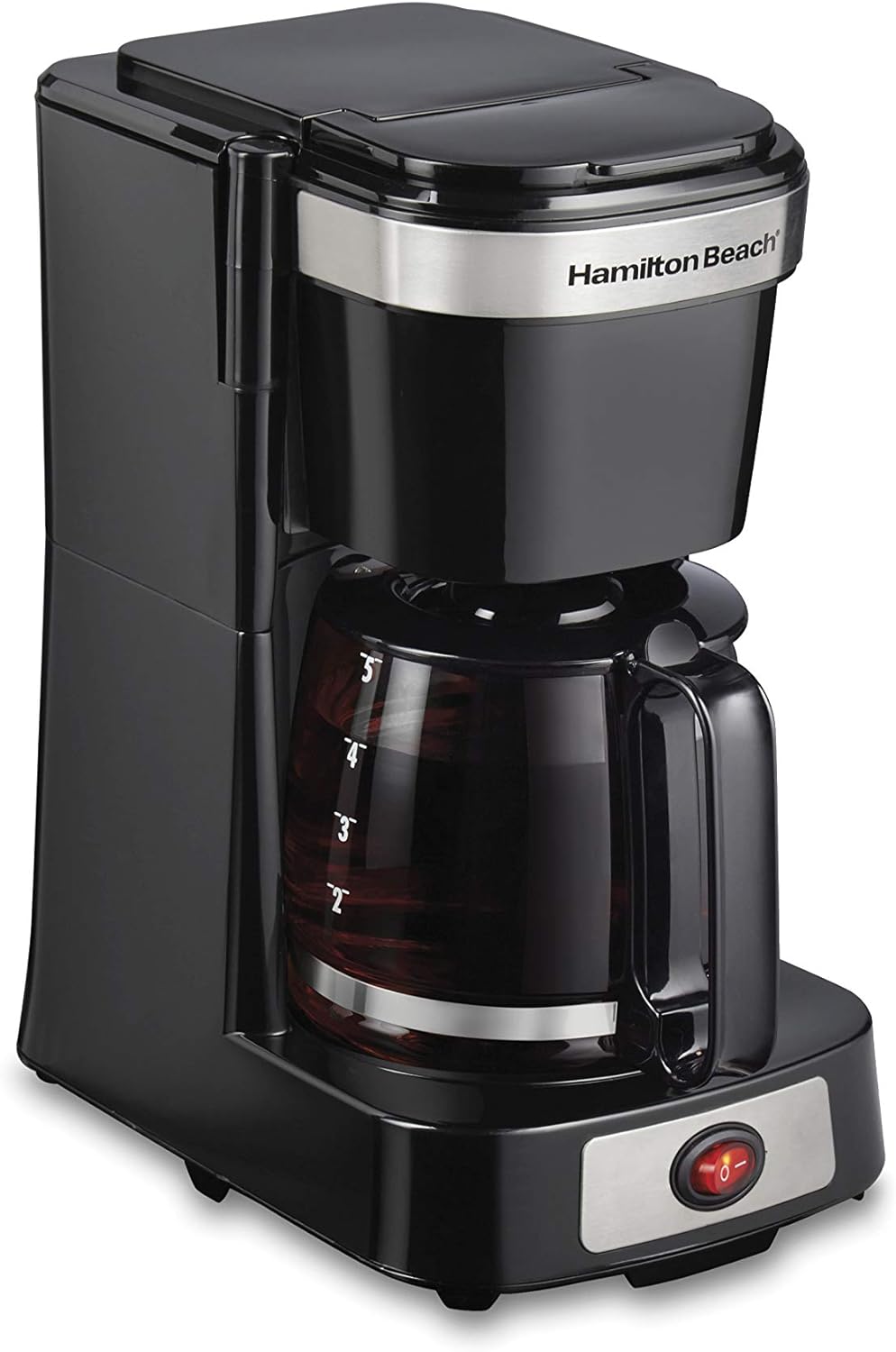 Hamilton Beach 5 Cup Compact Drip Coffee Maker, Works with Smart Plugs, Glass Carafe, Auto Pause and Pour, Black & Stainless Steel (46110)