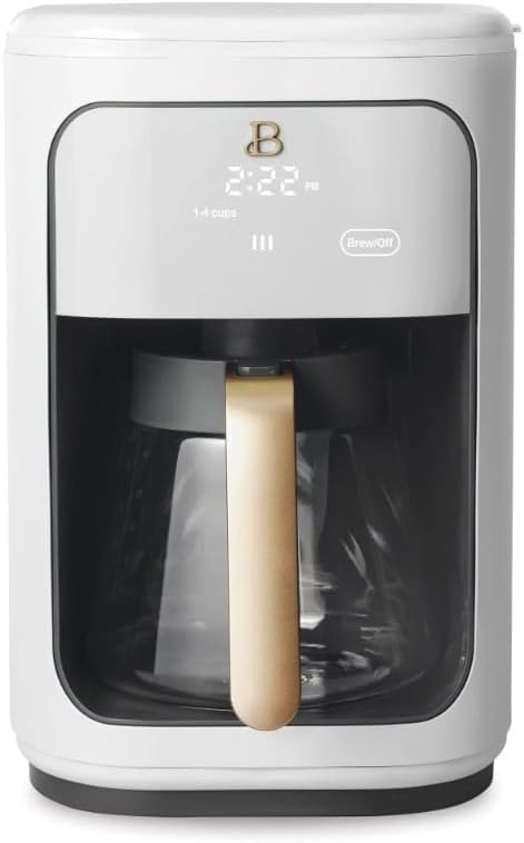 Touchscreen Coffee Maker, 14-Cup Programmable Coffee Maker with Touch-Activated Display, Kitchenware by Drew Barrymore (White Icing)