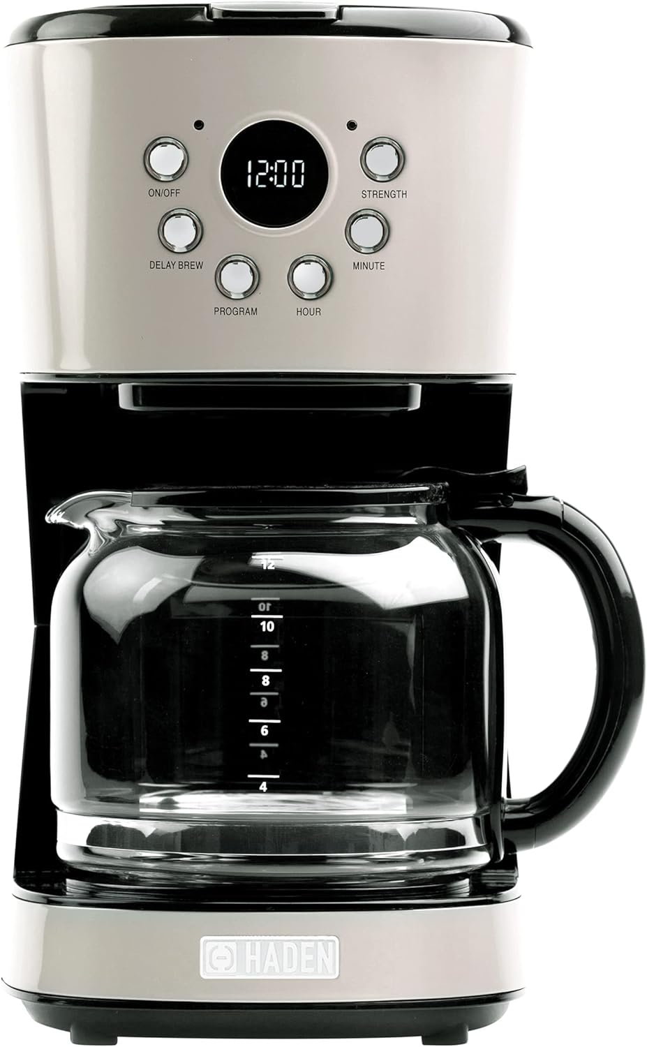 HADEN Heritage Drip Coffee Maker 12-Cup - Countertop Coffee Machine for Home with Glass Coffee Carafe - Vintage Retro Kitchen Programmable Coffee Maker - Putty