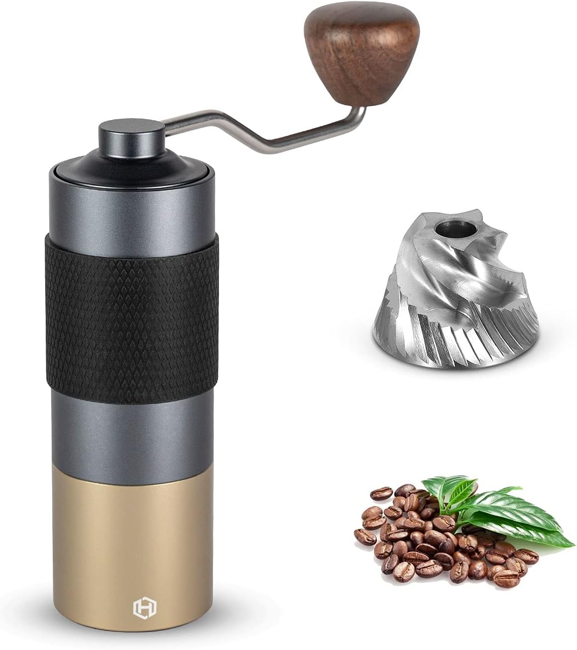 Manual Coffee Grinder - HEIHOX Hand with Adjustable Conical Stainless Steel Burr Mill, Capacity 30g Portable Mill Faster Grinding Efficiency Espresso to Coarse for Office, Home, Camping