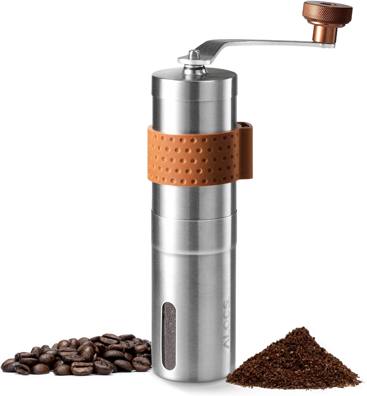 ALOCS Manual Coffee Grinder, Stainless Steel Coffee Bean Grinder, Adjustable Ceramic Conical Burr Coffee Grinder, Portable Coffee Grinders for Home Use, Office, Travel and Camping