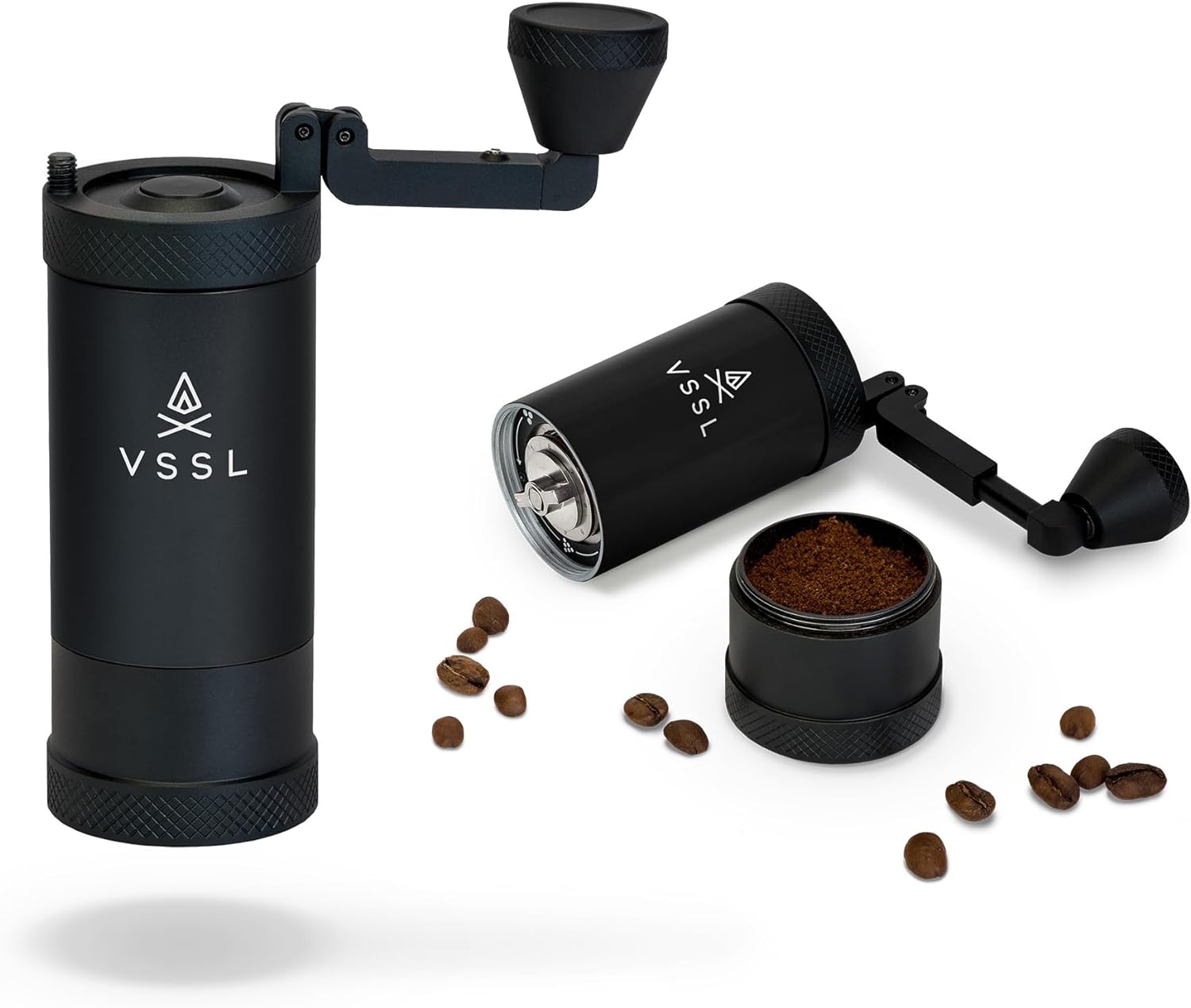 VSSL Java Manual Coffee Grinder, 20 Gram Capacity, Stainless Steel Burr, 50 Settings, Black