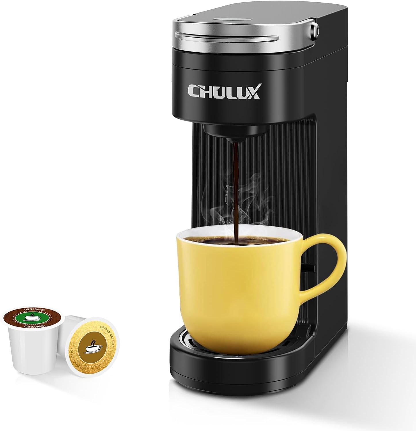 CHULUX Single Serve Coffee Maker for K-Cup Pods & Ground Coffee, 2-in-1 Slim One Cup Coffee Machine with 5 to 12oz Brew in Minutes, Fits 7.3 Travel Mugs