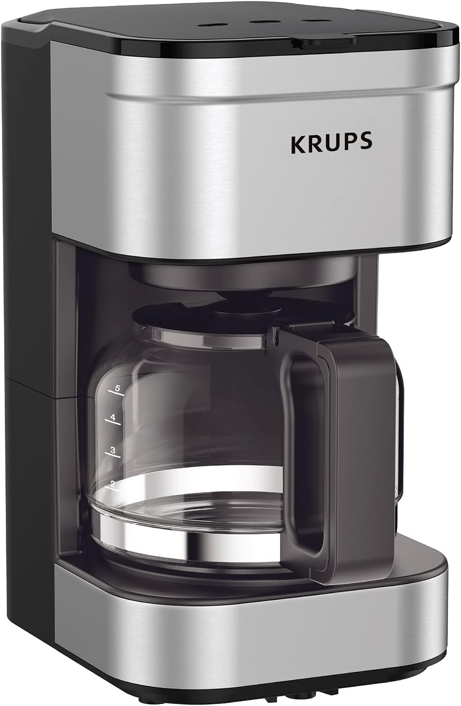 Krups Simply Brew Stainless Steel Drip Coffee Maker 5 Cup, Keep Warm Function, Reusable coffee filter, Ultra Compact 650 Watts Coffee Filter, Drip Free, Dishwasher Safe Pot, Silver and Black