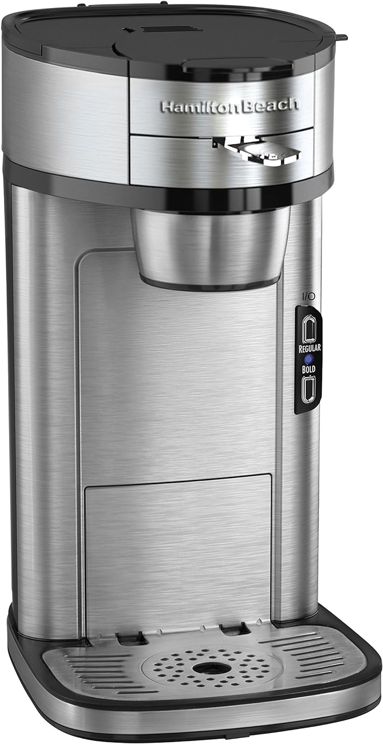 Hamilton Beach The Scoop Single Serve Coffee Maker & Fast Grounds Brewer, Brews in Minutes, 8-14oz. Cups, Stainless Steel