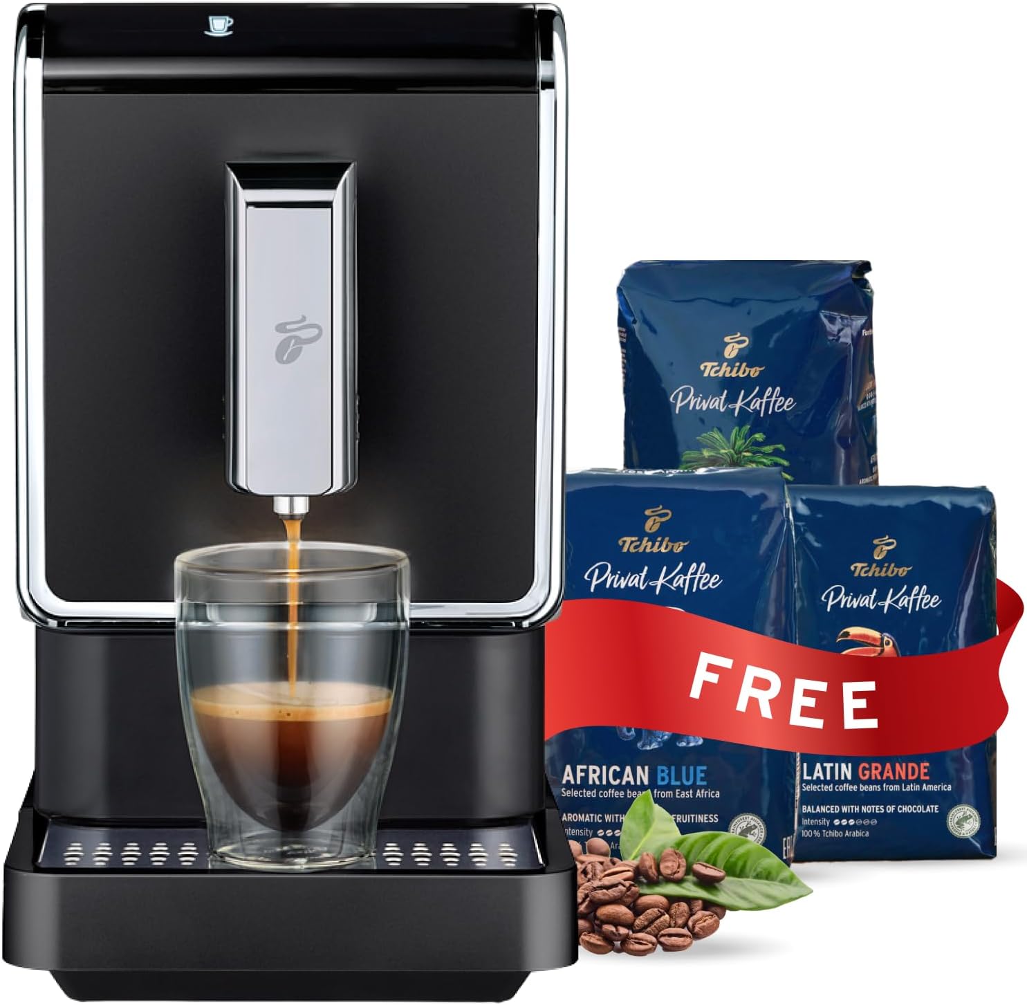 Tchibo Single Serve Coffee Maker - Automatic Espresso Coffee Machine - Built-in Grinder, No Coffee Pods Needed - Comes with 3 x 17.6 Ounce Bags of Whole Beans