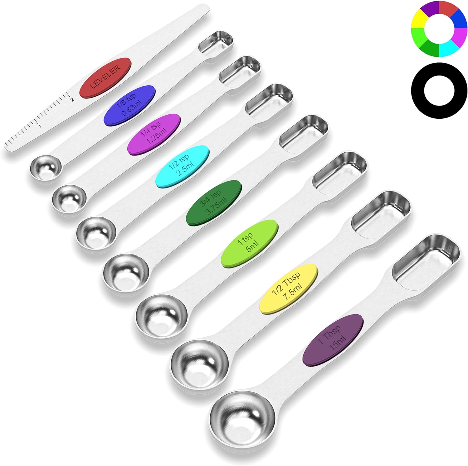 TILUCK Magnetic Measuring Spoons Set, Stainless Steel Dual Sided Spoons Set of 8, Stackable Teaspoon Tablespoon