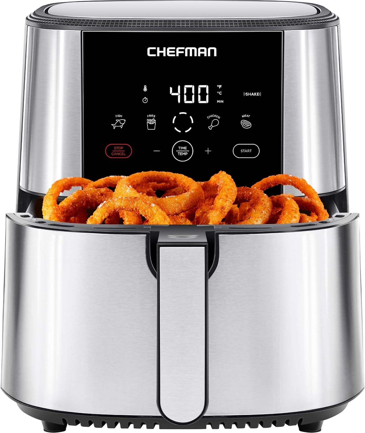 Chefman TurboFry Touch Air Fryer, XL 8-Qt Family Size, One-Touch Digital Control Presets, French Fries, Chicken, Meat, Fish, Nonstick Dishwasher-Safe Parts, Automatic Shutoff, Stainless Steel