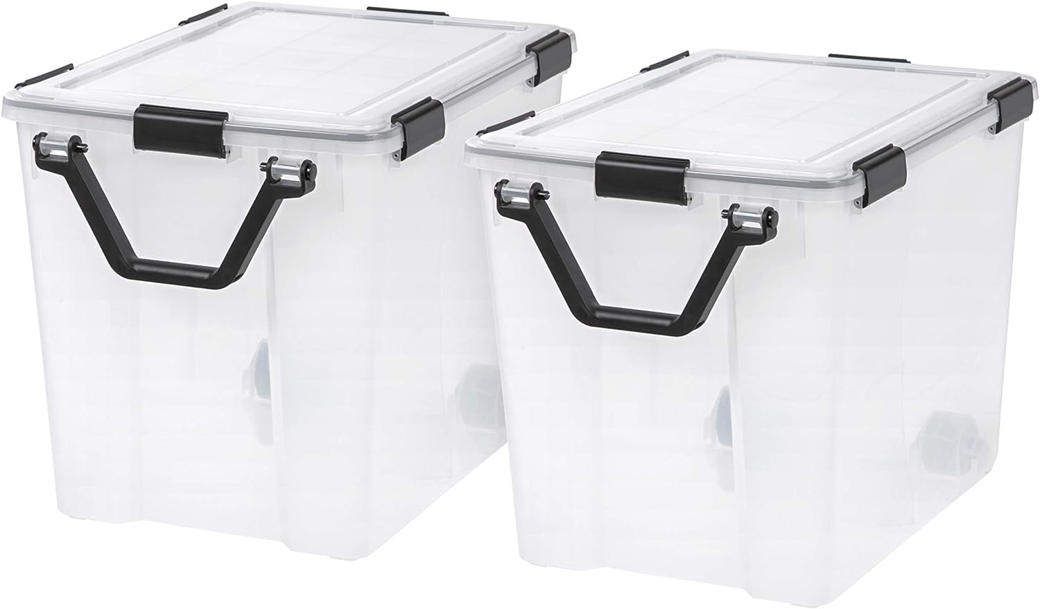 IRIS USA 103 Quart WEATHERPRO Plastic Storage Box with Durable Lid and Seal and Secure Latching Buckles, Weathertight, Clear with Black Buckles, 2 Pack