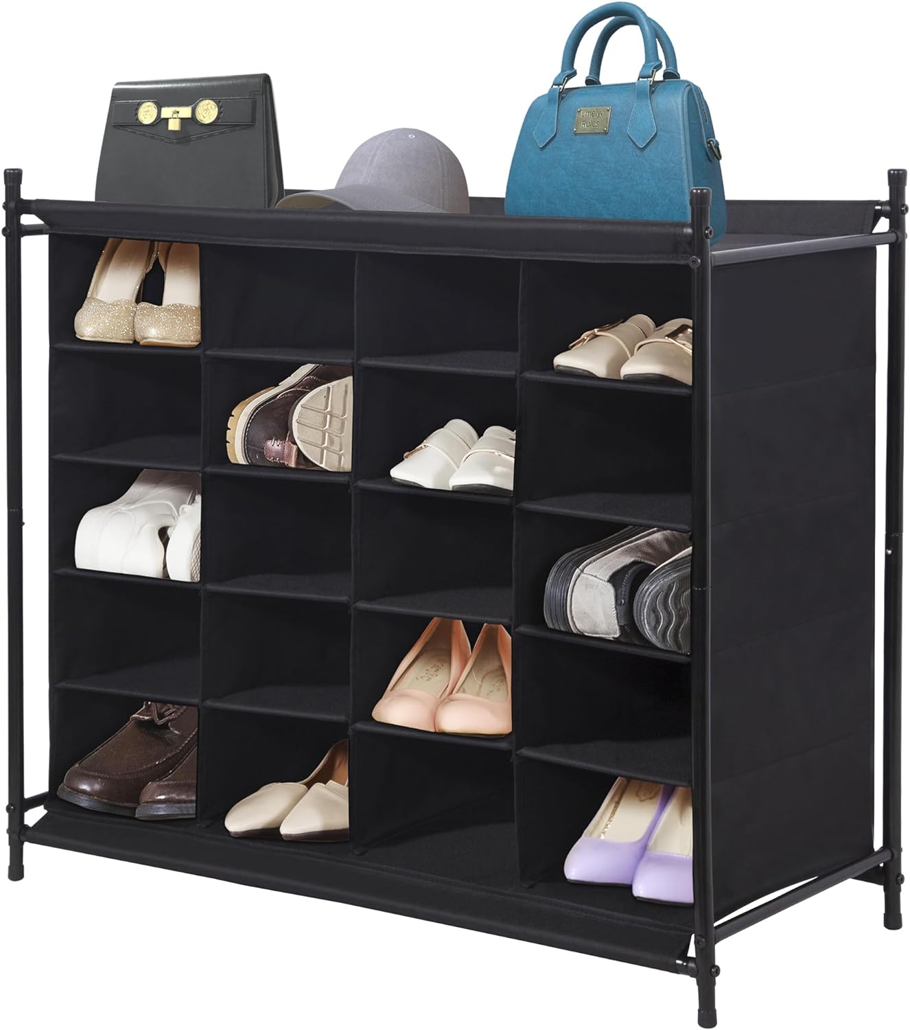 STORAGE MANIAC Stackable Shoe Cubby Organizer, Free Standing Shoe Cube Rack for Entryway, Bedroom, Apartment, Closet, 20-Cube Black