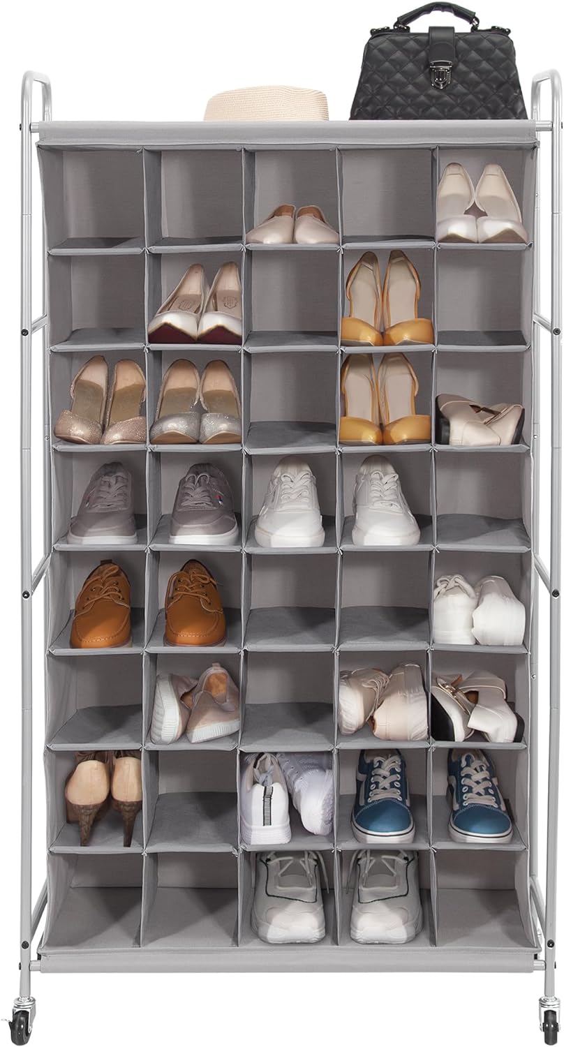 STORAGE MANIAC Shoe Cubby Organizer, Free Standing Shoe Cube Rack for Entryway, Bedroom, Apartment, Closet, 40-Cube Gray