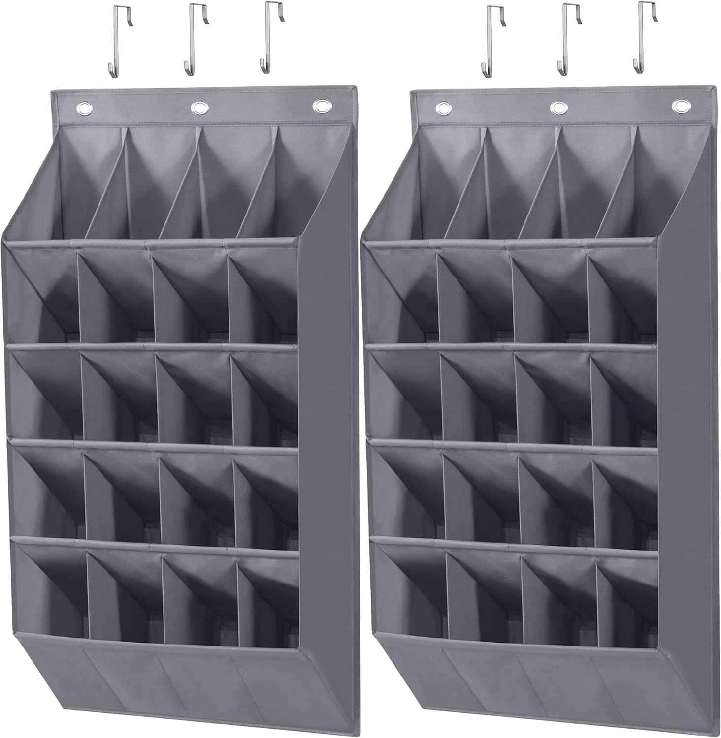 STORAGE MANIAC Over the Door Shoe Organizer, 2 Pack Hanging Shoe Organizer, 20 Large Pockets Shoe Storage Rack Organizer for Closet and Dorm Narrow Door Shoe Storage, Grey