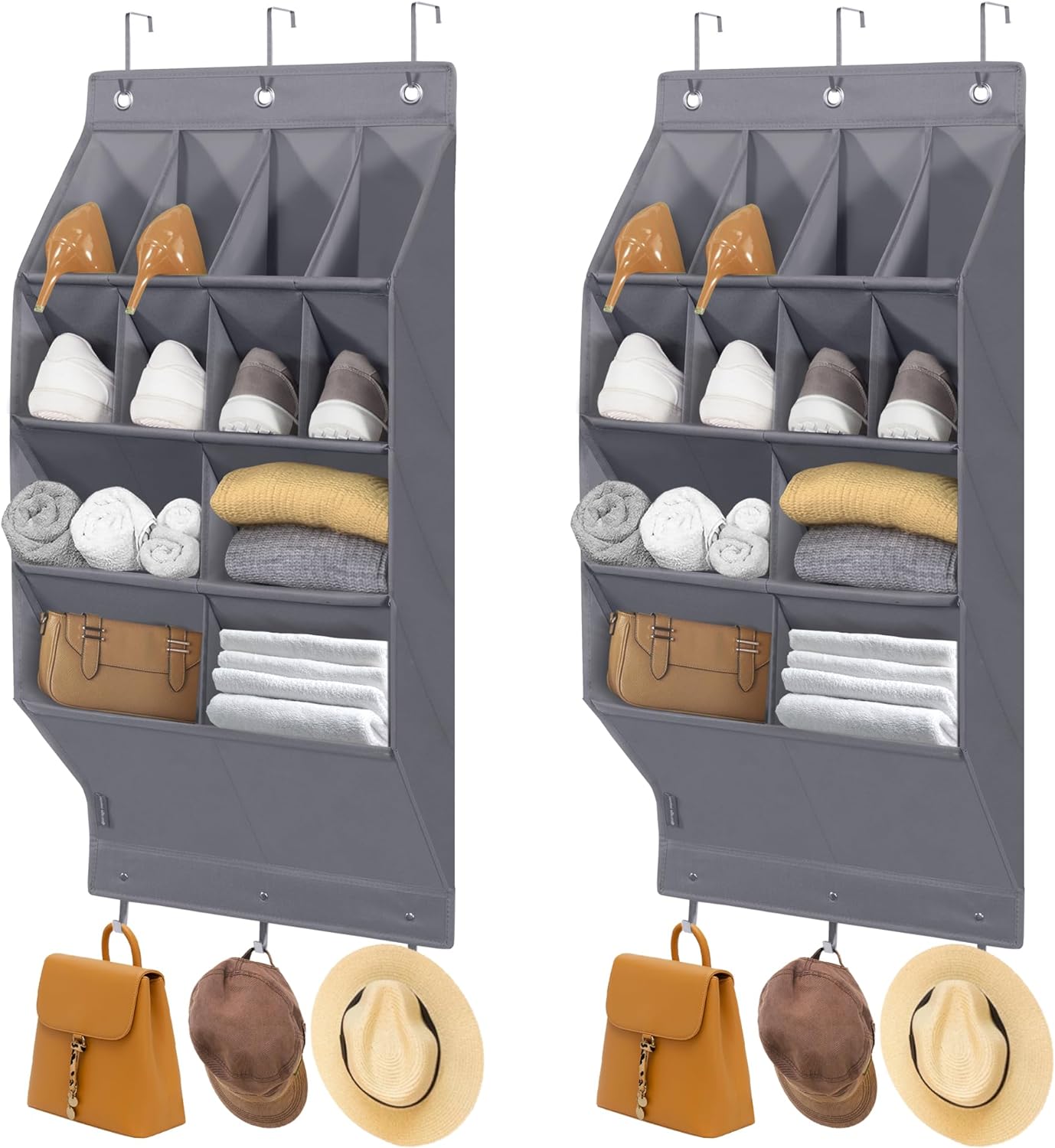 STORAGE MANIAC Over the Door Shoe Organizer, 2 Pack Hanging Shoe Organizer, 8 Large Pockets & 4 Extra Large Pockets Shoe Storage Rack Organizer for Closet and Dorm Narrow Door Shoe Storage, Grey