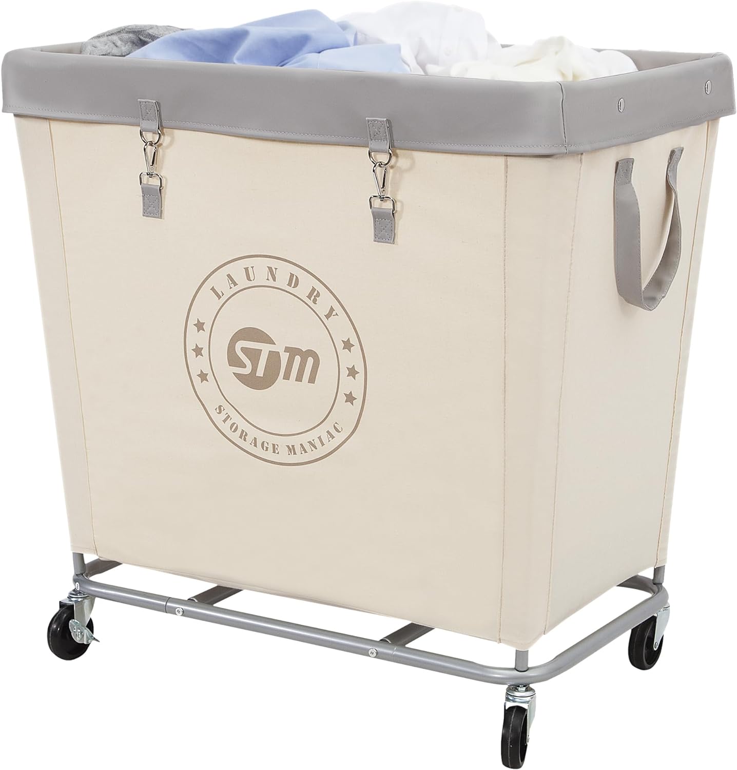 STORAGE MANIAC Commercial Laundry Hamper with Heavy Duty Steel Frame, 320 L Industrial Laundry Basket Cart with Wheels for Hotel, Home, Laundry Room, 31.7''L x 19.3''W x 30.91''H, Large Beige