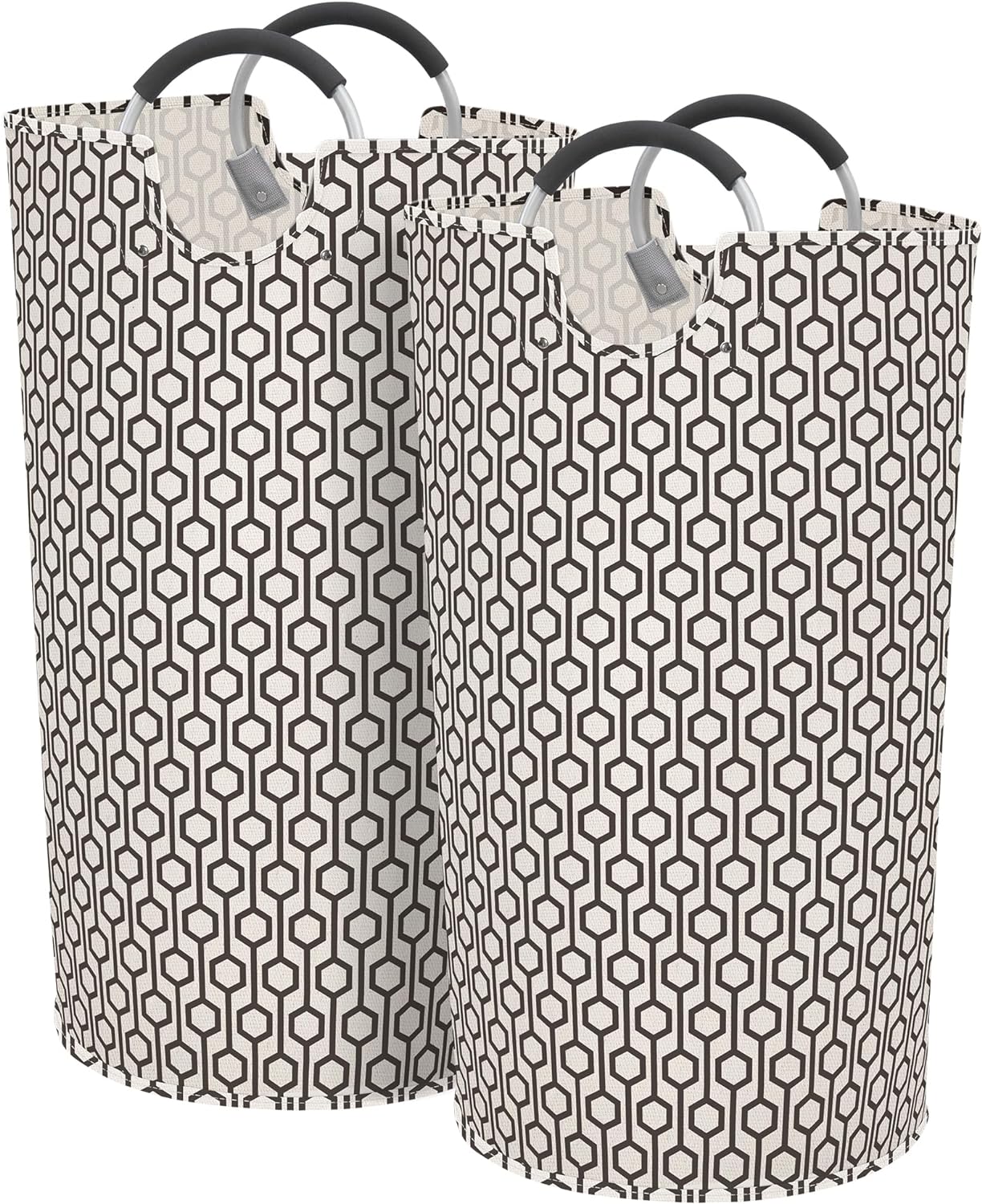 STORAGE MANIAC 2 Pack 90L Large Collapsible Freestanding Hamper, Waterproof Laundry Bag with Padded Handles, Folding Tall Clothes Hamper, Hexagon