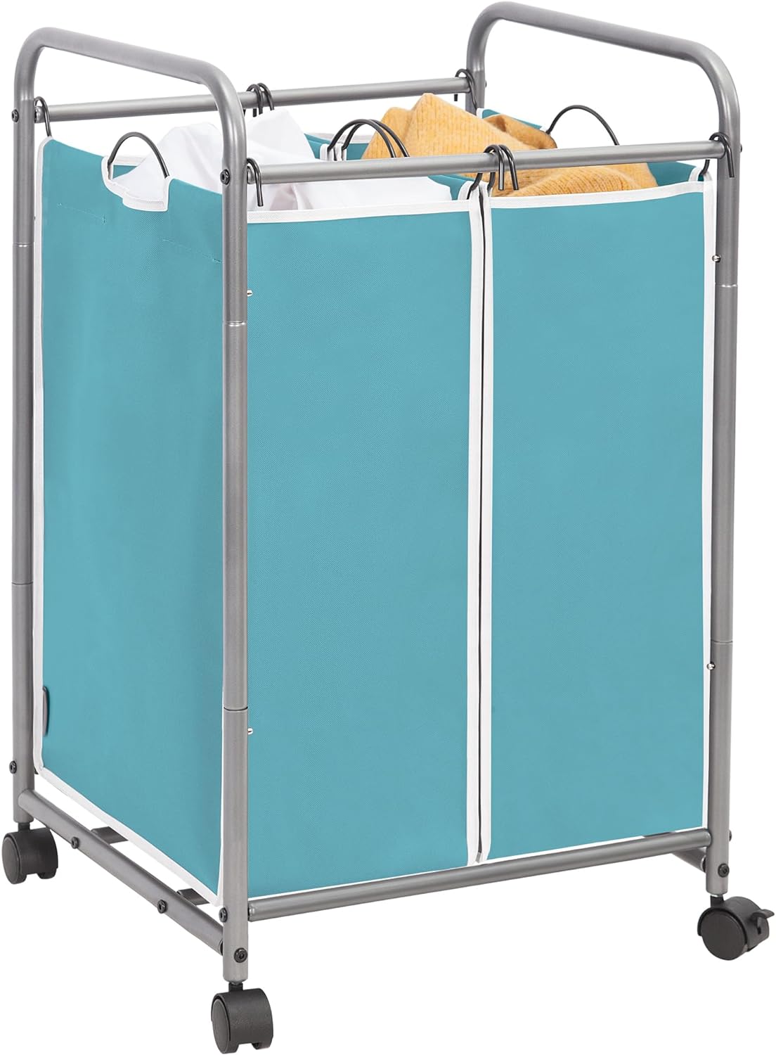 STORAGE MANIAC Laundry Sorter 2 Section, 90 L Laundry Hamper with Wheels, Laundry Basket Sorter, Laundry Separator Hamper, Laundry Organizer, 2 Bag Laundry Cart with Wheels and Removable Bags, Blue