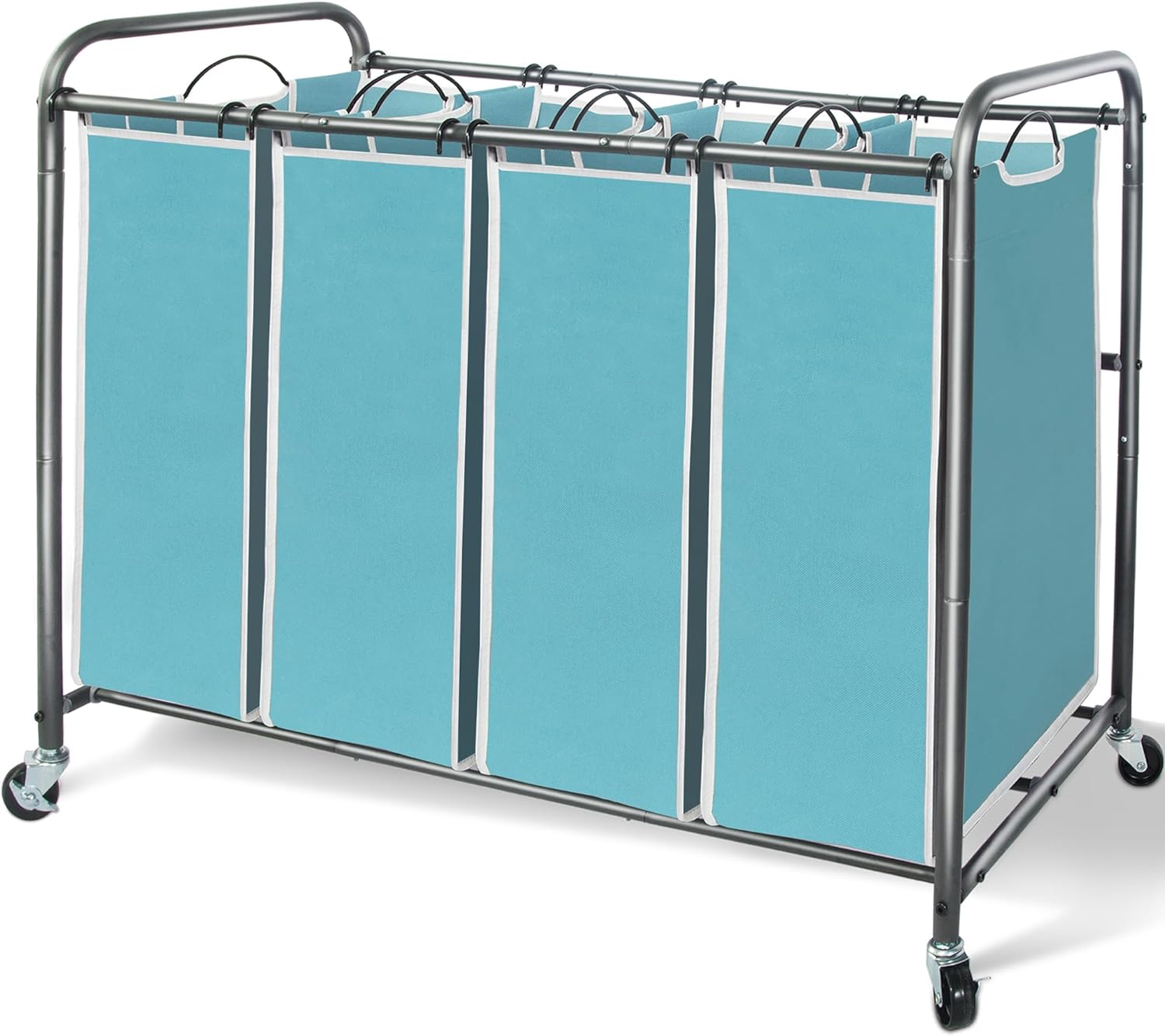 STORAGE MANIAC Laundry Sorter 4 Section, Laundry Hamper with Wheels, Laundry Basket Sorter, Laundry Separator Hamper, Laundry Divider Hamper, 4 Bag Laundry Hamper with Wheels and Removable Bags, Blue