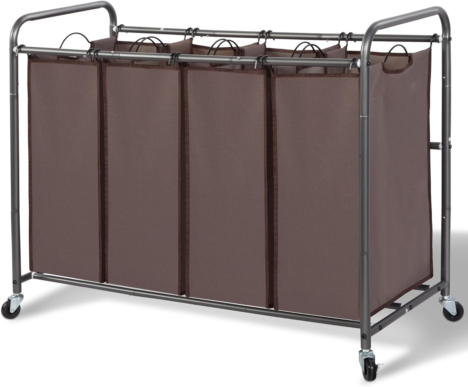 STORAGE MANIAC Laundry Sorter, 4 Section, Laundry Hamper with Wheels, Eco-friendly, Portable, Removable, Waterproof, Brown